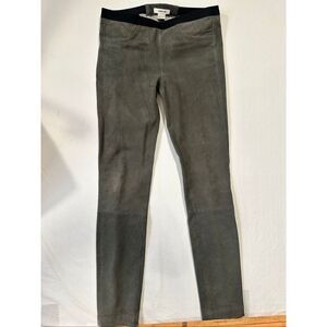 Helmut Lang Lamb Leather Army Green Pull-on Skinny Leg Pants, size 4
